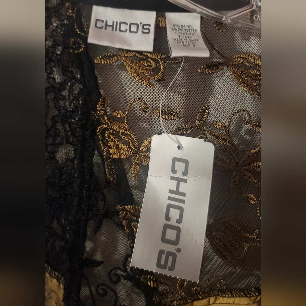 Chicos Black and Gold Patchwork Jacket NWT - image 2